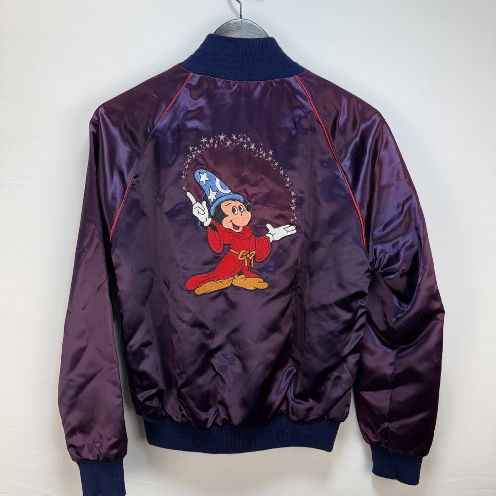 Disney Vintage 80s Fantasia Satin Bomber Jacket Size S Mickey Mouse Embroidered